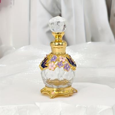 TEMU 15ml Vintage Embroidered Multi-colour Tattoo Perfume Bottle, Travel Essential Oil Dispenser Bottle With Diamond Pattern On Glass Body (no Perfume, Empty Bottle Only)