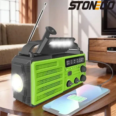 Hand Crank Portable Solar Emergency Weather Radio Flashlight, Rechargeable Battery Powered Radio, USB Charger, Flashlight, SOS