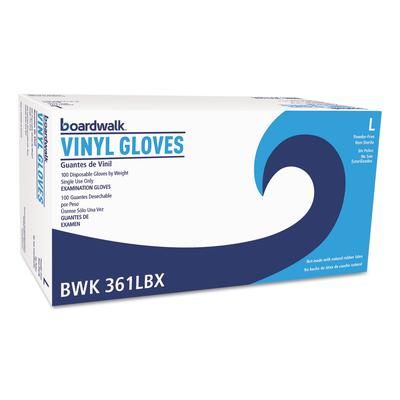 Boardwalk 361LCT Exam Vinyl Gloves, Clear, Large, 3 3/5 mil, 100/Box, 10 Boxes/Carton - Case of 1000