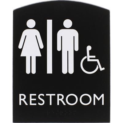Lorell 02673 Restroom Sign, 1 Each, 6.8" x 8.5" Height, Rectangular Shape, Easy Readability, Braille, Plastic, Black LLR02673