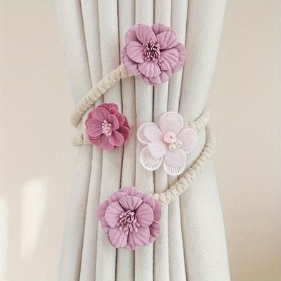 TEMU 1pc Elegant 3d Floral Curtain Tieback - Pink Polyester With Pearl Accents, Rope-like Texture For Bedroom & Living Room Home Decor