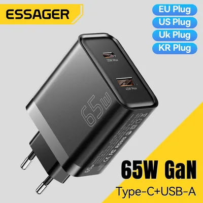 Essager 65W GaN chargeur QC 4.0 PD 3.0 Type C chargeur USB pour iPhone 15 14 13 Pro Max Samsung Xiaomi MacBook ordinateur portable chargeurs rapides