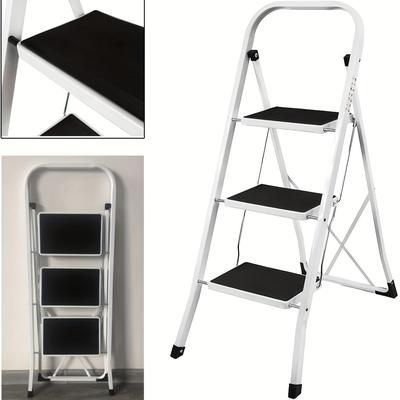 TEMU Foldable Ladder With Anti-slip Mat, 3 Step Ladders Lightweight Step Ladder Heavy Duty Folding Step Stool For Home Office Kitchen, 330lbs Capacity