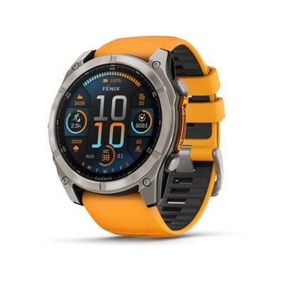 Garmin fenix 8 AMOLED 51mm GPS Watch Sapphire Titanium with Spark Orange/Graphite Silicone Band 010-02905-10