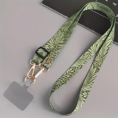 TEMU 1pc Floral Pattern Polyester Fiber Crossbody Phone Strap With Adjustable Clasp And Pearl Pendant, Anti-lost Wide Neck Lanyard Rope For Mobile Phones