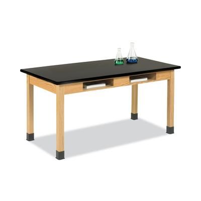 Diversified Woodcrafts, Inc. C714LBBK30N Classroom Book Compartment Science Table, 60w x 30d x 30h, Black High Pressure Laminate (HPL) Top, Oak Base D