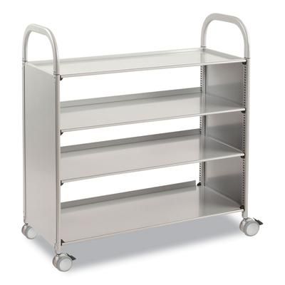 Gratnells Callero Plus Flat Shelf Trolley, Metal, 4 Shelves, 40.6" x 17.3" x 41.5", Silver (GTSSSET0644)