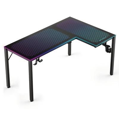 Eureka Ergonomic(R) RGB LED Lights Glass Gaming Desk, 60" x 40.25" x 30", Black (EKAL60RB)