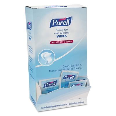Purell 9027-12 Cottony Soft Individually Wrapped Hand Sanitizing Wipes, 5 x 7, White, 12/Carton - Case of 12 GOJ9027-12