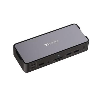 Verbatim USB-C Pro Docking Station 15-in-1, Audio/DisplayPort/HDMI/Micro SD/RJ45/SD/USB-A/USB-C, Gray (VER32171)