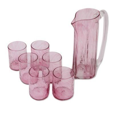'7-Piece Recycled Glass Pitcher and Tumbler Set in Clear Pink'