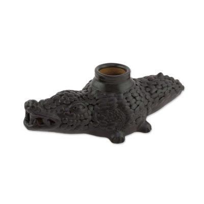 Cafe Crocodile,'Handcrafted Ceramic Crocodile Decorative Vessel'