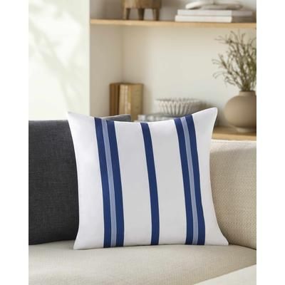 Claire 22" Square Modern White/Navy Outdoor Throw Pillow - Boutique Rugs
