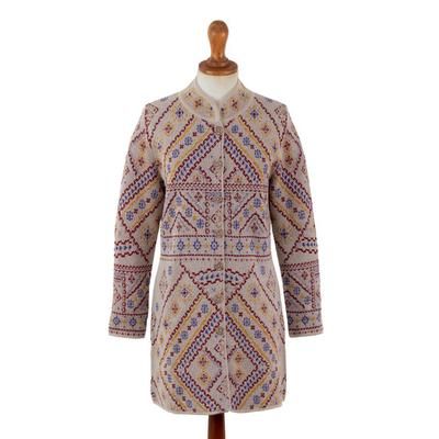 Nordic Chic in Beige,'100% Baby Alpaca Beige Long Cardigan with Mandarin Collar'