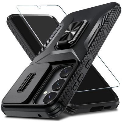 TEMU For Galaxy S24 Fe Case With Hd Soft Screen Protector & Slide Camera Cover & Rotated Ring Kickstand, Heavy Duty Protective Phone Cover, For S25 Ultra/s25/s25+/a26/a36/a56 -black