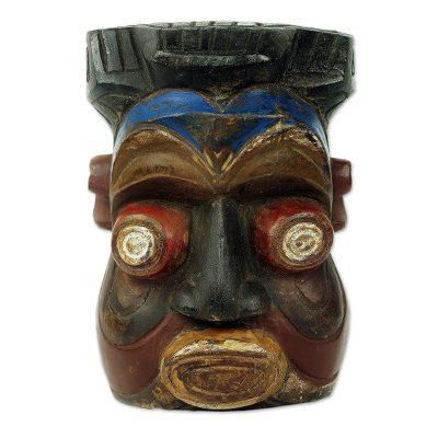 Ibo,'Colorful Igbo Style Wooden Wall Mask from Ghana'