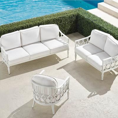 Avery 3-pc. Sofa Set in White Aluminum - Sunbrella Rain, Rain Brick - Frontgate