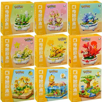 New Anime Pokemon DIY Building Block Figure Toys Pikachu Sylveon Togepi Cartoon Model Home Decoration Plant Potted Flower Brick