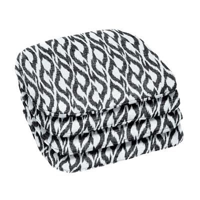 BH Outdoor Performance Set of 4 Stacking Chair Pads by BrylaneHome in Black Ikat Patio Cushion