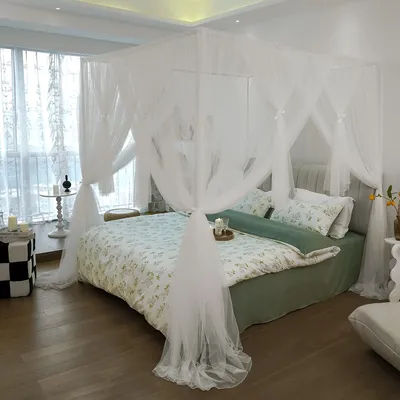 Bed Canopy for Twin Queen King Canopy Bed Four Corner Post Curtains Elegant Mosquito Net for Girls Screen Netting Canopy Curtain