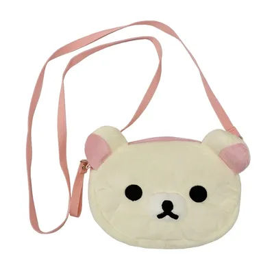 Rilakkuma Korilakkuma Plush Mini Crossbody Bags for Women Kids Cartoon Bear Head Small Messenger Bag Kawaii Cute Phone Bag
