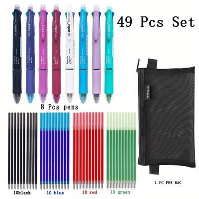 TEMU 49pcs Erasable Gel Pen Set - 5 Colors (red, Black, Green, Blue) With Refills & Carrying Case, 0.5mm Fine Point, Ideal For Office Supplies & Gift Packaging