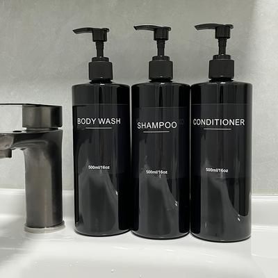 TEMU 3-piece Refillable Pump Dispenser Set For Bathroom Shampoo And Conditioner - Leakproof, Waterproof Label Included, Plastic, Unscented, Material