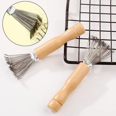 2pcs Hair Brush Cleaner Tool Mini Wooden Handle Hair Dirt Remover Brush with Metal Wire Rake for Removing Hair Dust Lint Stuff