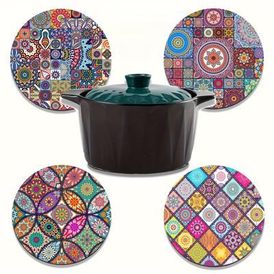 TEMU Set Of 4 Mandala Wooden Placemats - Durable, Heat-resistant, Non-slip And Easy To Clean - Home, Office, Parties And Festivals
