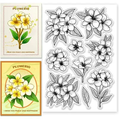 1pc Plumeria Flower Clear Stamps Flower Transparent Stamps Plants Pattern Silicone Clear Stamp Seals for DIY Scrapbooking