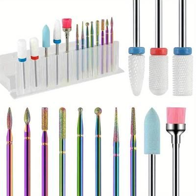 TEMU 10/11/13/19pcs/box Professional Ceramic Nail Drill Bit Set Electric Manicure Nail File Bit For Acrylic Gel Nails And Cuticles