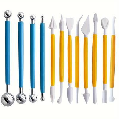 TEMU 12pcs Cake Decorating Tools (including 4pcs Double-ended Metal Ball Shaped Tools + 8pcs Plastic Fondant Sculpting Tools)