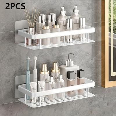 TEMU 2pcs Bathroom Shelves Set, Wall-mounted No-drill Hanging Shelf, Rust-resistant Polished Metal Shower Caddy, Space-saving Organizer For Shampoo And Conditioner, With Other Material