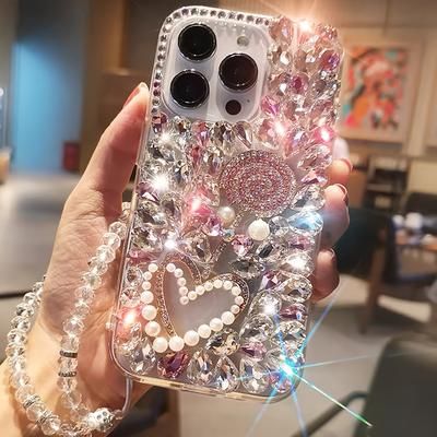 TEMU Luxury And Fashionable Hardware Sugar Pearl Love Anti-fall Mobile Phone Case Suitable For Iphone16promax 15plus Mobile Phone Shell