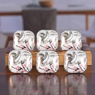'Nature-Themed Set of 6 Ceramic Knobs in Golden and Ivory'