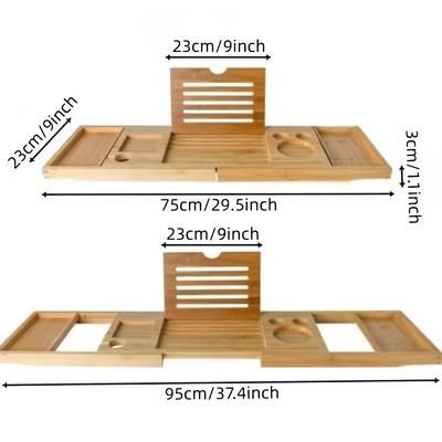 TEMU 1pc Wooden Bathtub Storage , Bathroom Organizer Floating For Spa And Relaxation, Adjustable Length Bath Tub