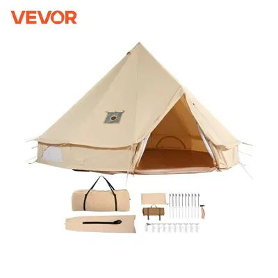 SucceBuy Canvas Bell Tent 4 Seasons 3m/6m Yurt Tent Canvas Tent for Camping with Stove Jack Breathable Tent Holds up to 4 People