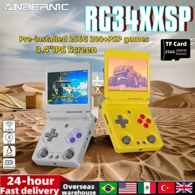 ANBERNIC RG34XXSP Flip Handheld Game Console 3.4-inch IPS Screen Linux 64-bit H700 Video Game Consoles 256G PSP HD-MI TV Output