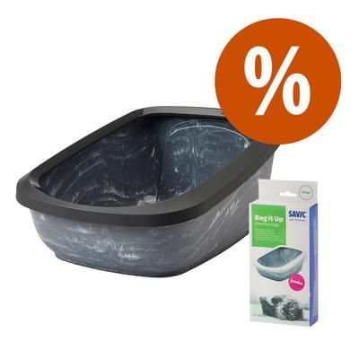 Kit de démarrage : bac à litière gris marbré / noir + 6 sacs à litière Savic Jumbo Bag it Up