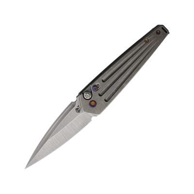 Medford Auto Nosferatu Button Lock Automatic Folding Knife 3.5in S45VN Stainless Tumbled Finish Tumbled Finish Titanium Handle MDNATQ01TMTF