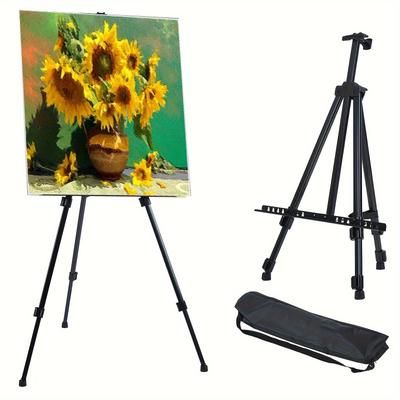 TEMU Adjustable Iron Artist Easel - Portable Metal Display Stand For Desktop & , Includes Carry Bag, Extra Sturdy For Exhibitions & Painting Supplies