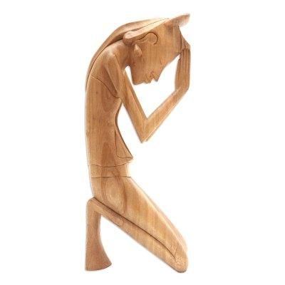 Woman Praying,'Artisan Hand Carved Wood Sculpture'