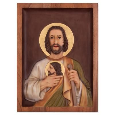 'Christian-Inspired Cedarwood Judas Thaddaeus Relief Panel'