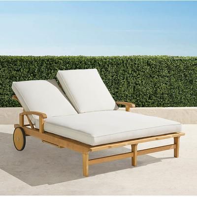Cassara Double Chaise Lounge with Cushions in Natural Teak - Standard, Rain Gingko - Frontgate