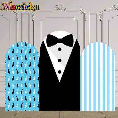 Mocsicka Black Suit Necktie Boss Arch Backdrops Double-Sided Cover Baby Shower Birthday Party Decor Photo Background Kids Boy