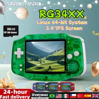 ANBERNIC RG34XX Handheld Game Console 3.4inch IPS Screen Linux 64-bit System RG 34XX 32G Retro Video Game Players WiFi PSP Gift
