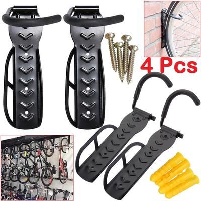 TEMU 4 Pack Bike Wall Mounts - Heavy Duty Space Saving Indoor/outdoor Wall Mount Rack For Garage With Fitting Screws - Bike Wall Storage Hooks For Hanging Mountain Or Hybrid Bikes