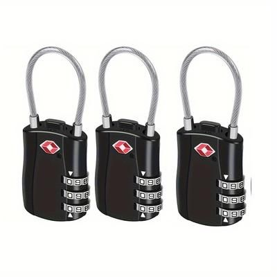 TEMU 3-pack Tsa Approved Combination Padlocks, Abs Resin Body, Non-electronic, For Luggage, Suitcases, Gym, Bike Security