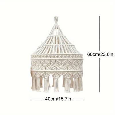TEMU Bohemian Chic Tassel Lamp Shade - Large Decorative Hanging Light Cover, No Battery Needed (lamp Not Included), Handmade, Pendant