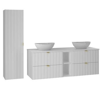 Set di mobili da bagno doppio lavabo effetto legno bianco 140cm